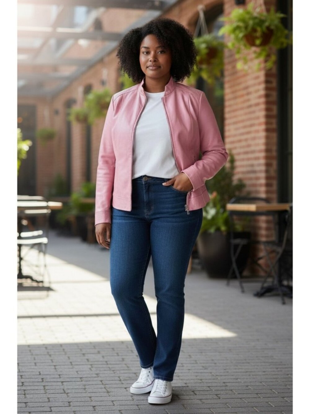 St. John Sport By Marie Gray Pink Leather Jacket Size L With Full Zip Front & Po - Picture 5 of 16